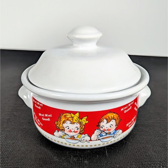 Vintage Campbell's Soup Kids Crock Covered Soup Bowl With Lids Houston Harvest - Picture 2 of 3
